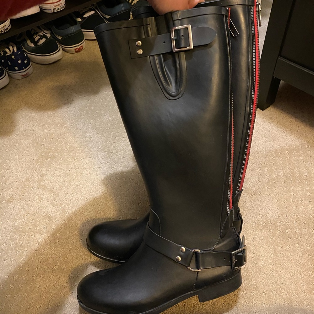 Steve Madden - Moto Rain Boots - Black/Red - 9